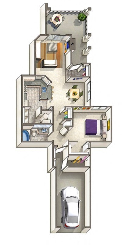 Floor plan for 1 bed, 1 bath, 837 sqft
